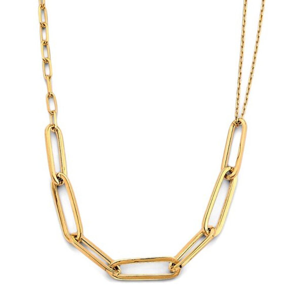 New Dainty 14K Yellow gold Paperclip with Different Link Necklace 18 inches long